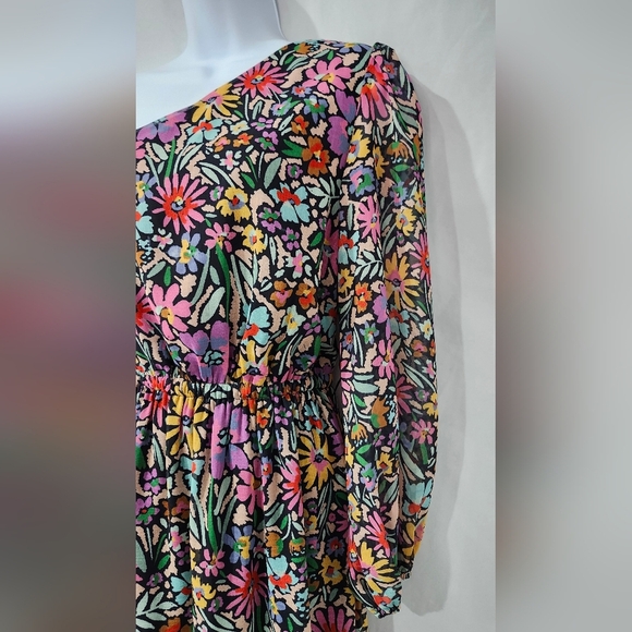 Colorful Contemporary Floral Womens One Shoulder Dress Size S Hi-Lo Bloomcore - Picture 4 of 8